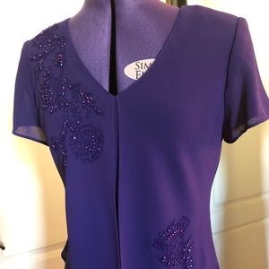 Petite Ladies Beaded Purple Formal Dress